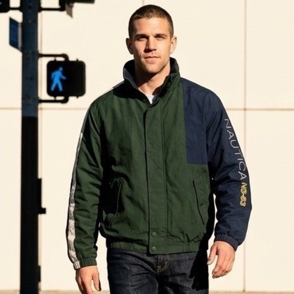 Nautica NS-83 Mens‎ XXL Sailing Jacket Green Navy Packable Hood Vintage Y2K